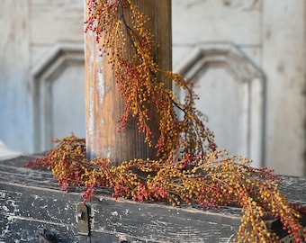 NEW FALL Garland-Autumn Table Runner-Deep Orange & Mustard Berry Garland-Rustic Modern Farmhouse-Boho Fall Deor-Fall Wedding Table