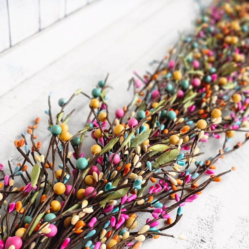 Easter Garland-BRIGHT Berry Garland-Spring Mantel Decor-Spring Table Runner-Easter Home Decor-Neon Easter Garland-Fun Spring Decor-Rainbow image 2