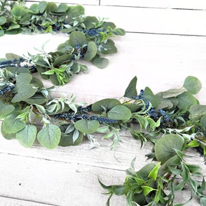 Vintage Spring Artificial Eucalyptus Garland with Blue-2024 Wedding Decor Greenery Garland-Tablescape Decor-DIY Wedding-Garland for Mantle image 2