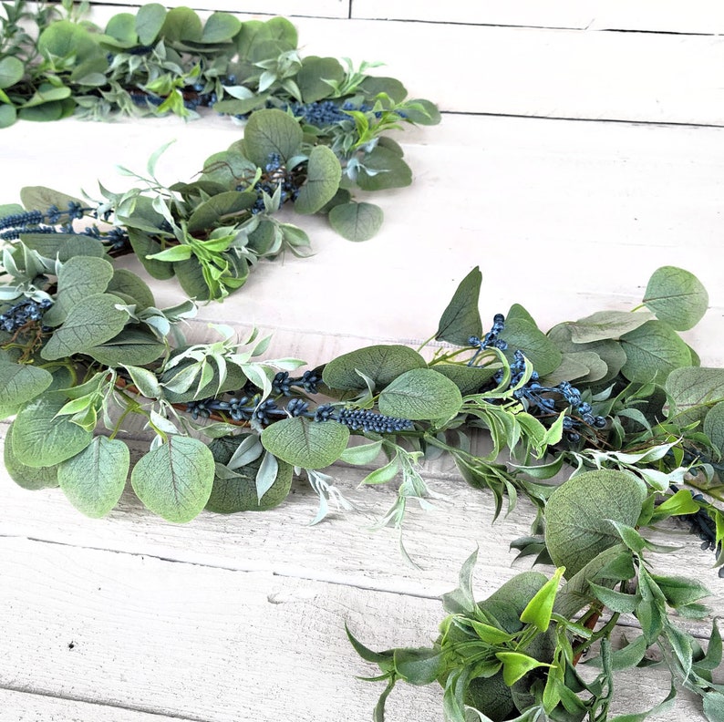Vintage Spring Artificial Eucalyptus Garland with Blue-2024 Wedding Decor Greenery Garland-Tablescape Decor-DIY Wedding-Garland for Mantle image 2
