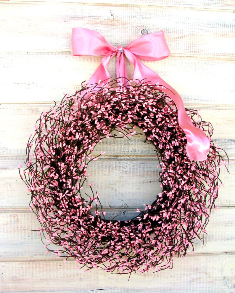 Vintage PINK Valentines Day Wreath Decoration-Handmade Valentine's Day Wreath-PINK Berry Wreath Door Decor-Valentines Day Home Decor Wreath image 2