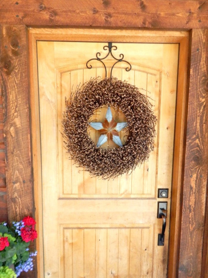 Primitive Rustic Wreath-Fall Door Wreath-Star Wreath-Primitive Door Wreath-LARGE Brown Berry Wreath-Primitive Country Decor-Texas Star Decor
