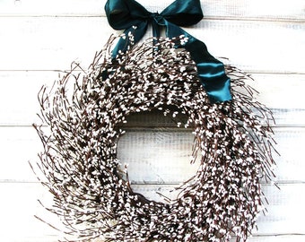 Christmas GIFT White Wreath-Modern Farmhouse Decor-Winter Wreath-Christmas Wreath-White Berry Wreath for Front Door-Year Round Wreaths