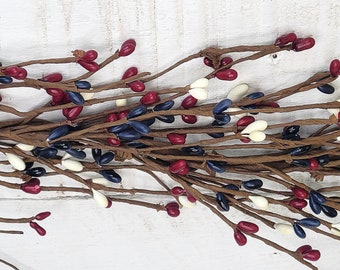 July 4th Garland-4th of July Home Decor-Patriotic Garland-RED WHITE BLUE Berry Garland-4th of July Mantel Garland-Patriotic Table Runner