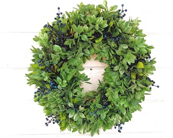 Spring,St Patricks Day Front Door Wreath Decor-Cottagecore,Everyday Wreaths,LEMON LEAF Greenery+HUCKLEBERRY Wreath for Housewarming Gifts