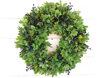 Summer Greenery Wreath-Front Door Decor-Cottagecore-Everyday Wreaths-Greenery Wreath-HUCKLEBERRY Wreath-Housewarming Gifts-Summer Wreath