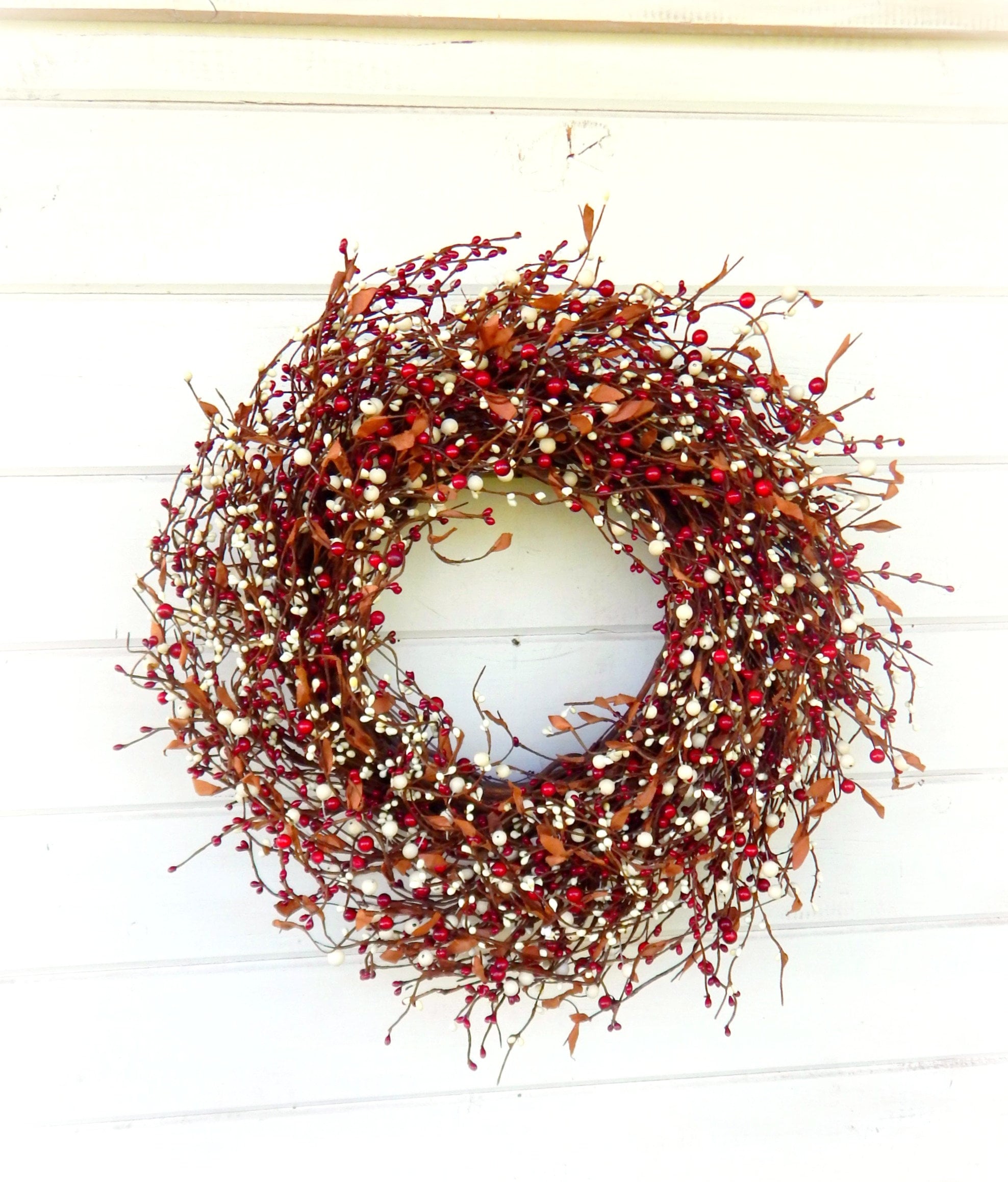 WildRidge Design | Handmade | Farmhouse Wreath | Artificial Antique White  Wreath Custom Size | Scented Wreaths | Year Round Wreath | Fall Door and