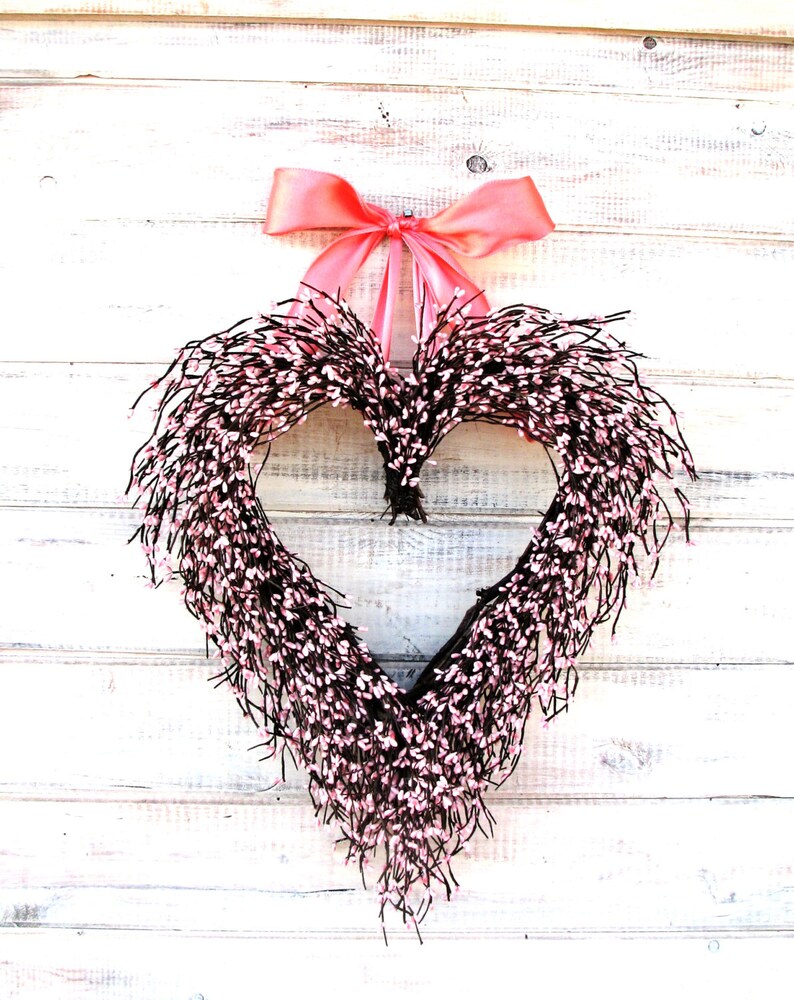 Mother's Day Gift-PINK HEART Wreath-Gift for Mom-Housewarming Gift-Mother's Day Wreath-Anniversary Gift-Wedding Decor-Valentine's Day image 2