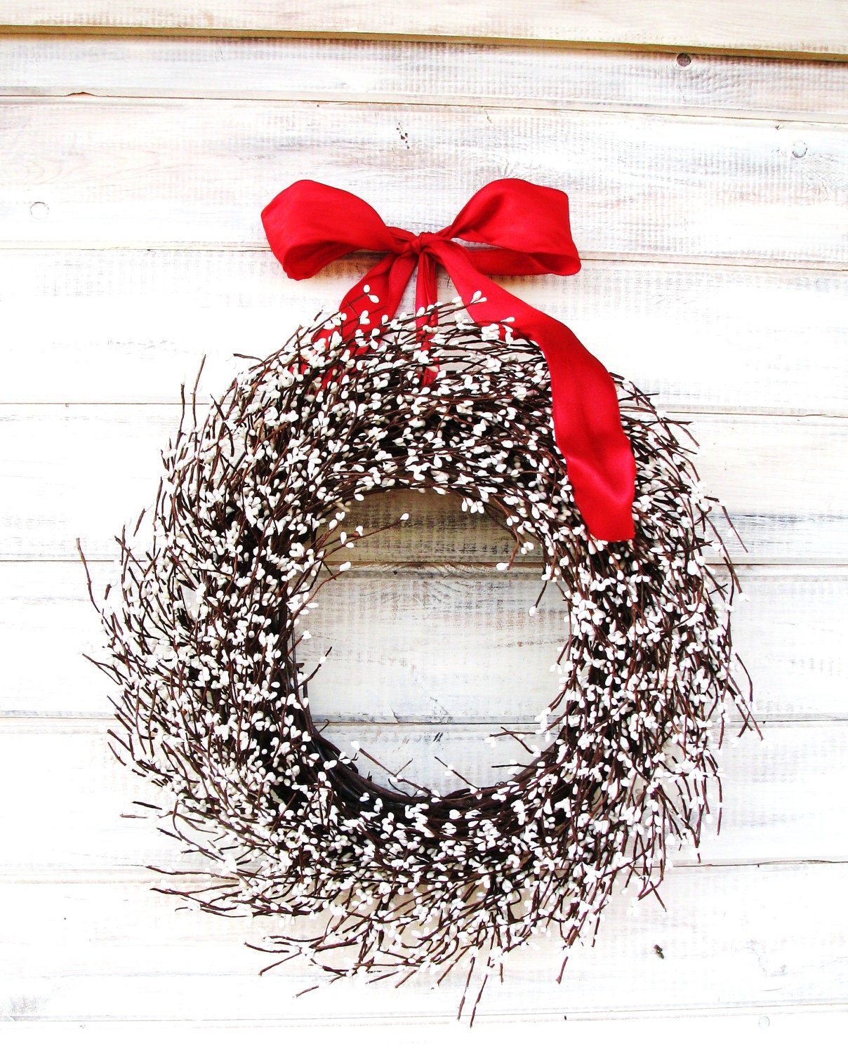 Handmade Valentines Day White Berry Wreath-Front Door Wreath