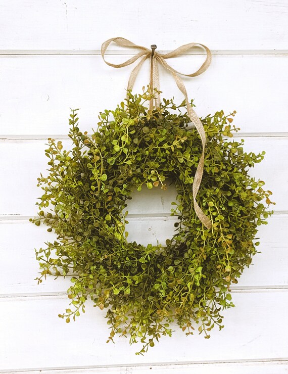 Syhood 2 Pieces 9 Mini Eucalyptus Wreath Artificial Spring Summer Greenery  Wreath for Front Door Farmhouse Kitchen Cabinet Wreaths with Ribbon for