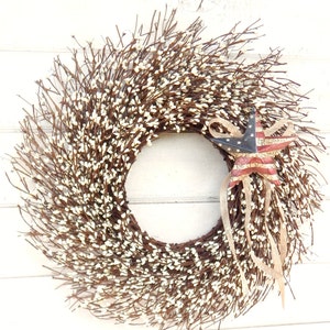 Summer Wreath-Patriotic Wreath-USA Decor-4th of July Door Wreath-Military Wreath-Primitive Star Wreath-Scented Wreath-Twig Wreath-Gifts image 3