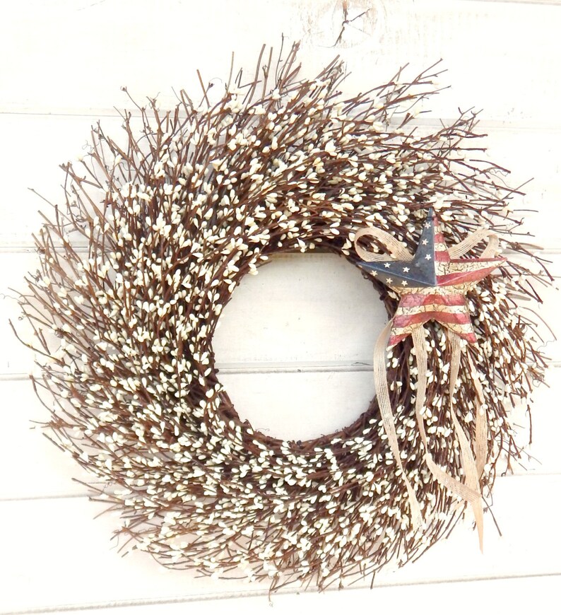 Summer Wreath-Patriotic Wreath-USA Decor-4th of July Door Wreath-Military Wreath-Primitive Star Wreath-Scented Wreath-Twig Wreath-Gifts image 3