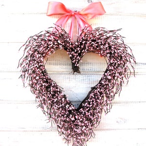 Mother's Day Gift-PINK HEART Wreath-Gift for Mom-Housewarming Gift-Mother's Day Wreath-Anniversary Gift-Wedding Decor-Valentine's Day image 1