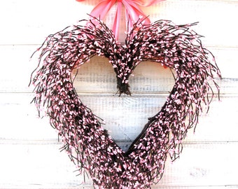 Mothers Day Gift-Mother's Day Wreath-Valentine's Day Wreath-Valentine's Decor-PINK HEART Wreath-Wedding Decor-Anniversary Gift-Gift for Mom