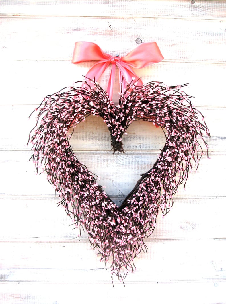 Mother's Day Gift-PINK HEART Wreath-Gift for Mom-Housewarming Gift-Mother's Day Wreath-Anniversary Gift-Wedding Decor-Valentine's Day image 1