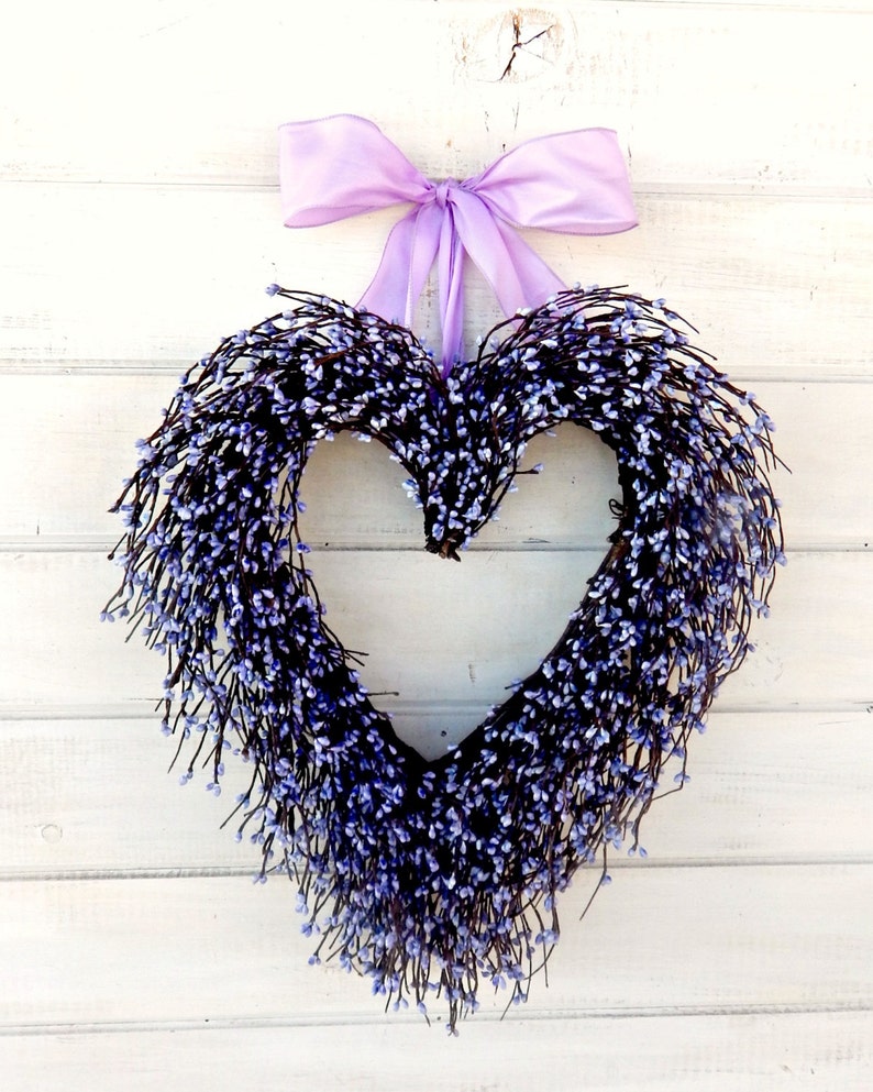 Purple HEART Wreath Decor-Mother's Day Gift-Valentines Purple Heart Front Door Decor-Housewarming,Anniversary Gift-Spring, Easter Everyday image 3