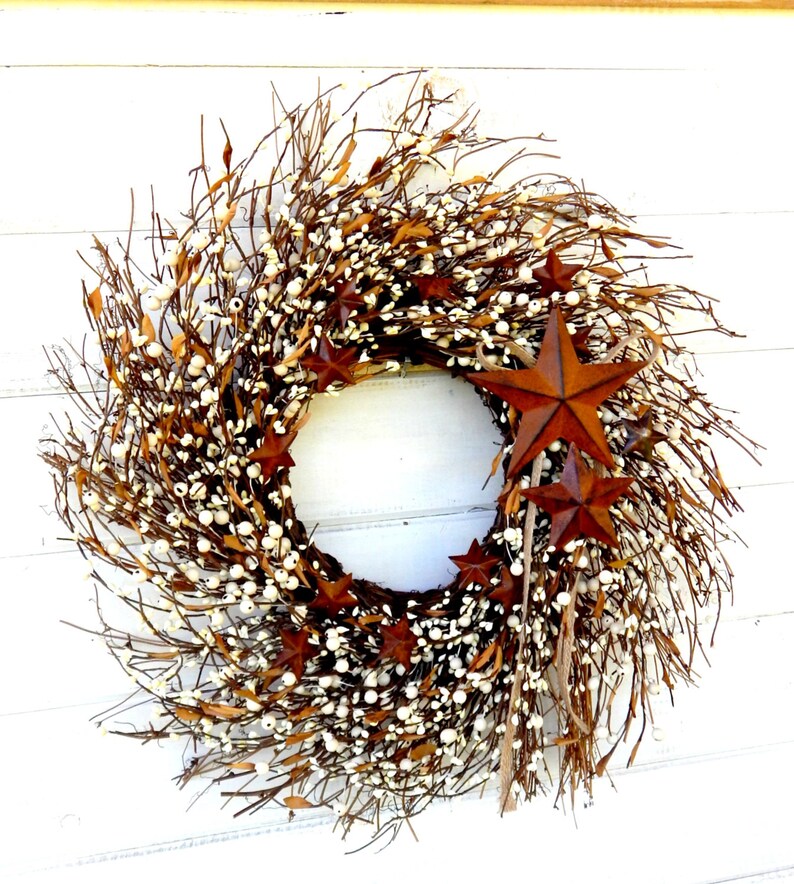 Fall Wreath-Fall Home Decor-RUSTIC Cream shops & Brown STAR TWIG Wreath-Autumn Wreath-Primitive Wreath-Farmhouse Home Decor-Primitive Decor-Gifts