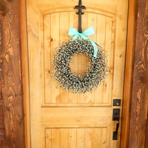 Spring Year Round Wreath Home Décor-Teal and Cream White Berry Wreath-Modern Farmhouse Wreath-Front Door Décor-Vintage Farmhouse Wall Décor image 2