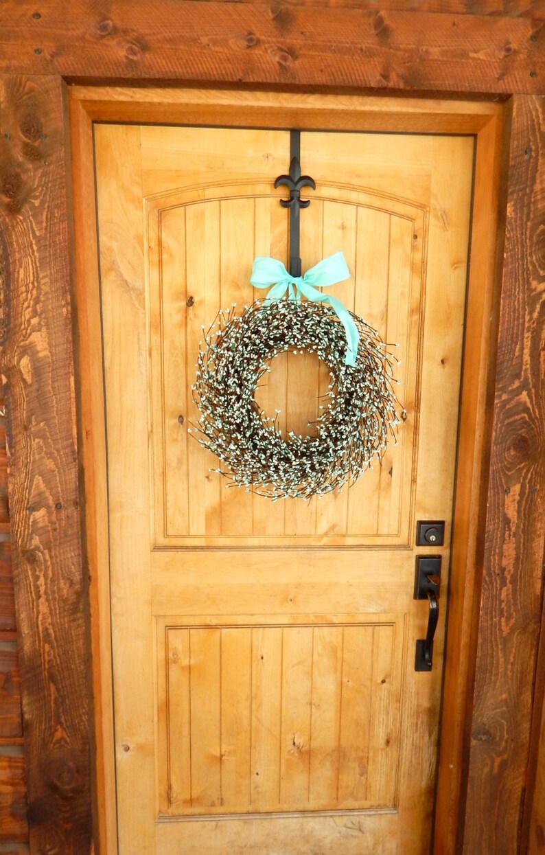 Spring Year Round Wreath Home Décor-Teal and Cream White Berry Wreath-Modern Farmhouse Wreath-Front Door Décor-Vintage Farmhouse Wall Décor image 2