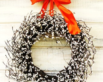 Fall Classic White Wreath-Wreaths-Year Round-SCENTED WREATHS-WHITE Berry Wreath-Thanksgiving Door Decor-Fall Cottage Home Decor-Custom Gifts