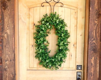 Summer Wreath-SPRING BOXWOOD Wreath-OVAL Wreath-Fall Door-Winter Wreath-Outdoor Wreath-Year Round Wreath-Modern Home Décor-Housewarming Gift