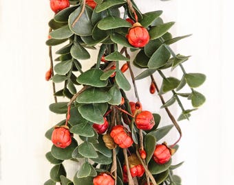Thanksgiving Greenery Garland-Pumpkin Eucalyptus Garland-Modern Fall Farmhouse Décor-Dark Green Table Runner-Fall Mantle Decor-Autumn Decor