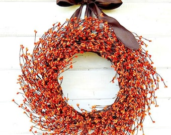 Fall Wreath-Thanksgiving Home Décor-Thanksgiving Wreath-ORANGE Wreath-Fall Farmhouse Décor-Door Wreath-Autumn Décor-Wreath Housewarming Gift