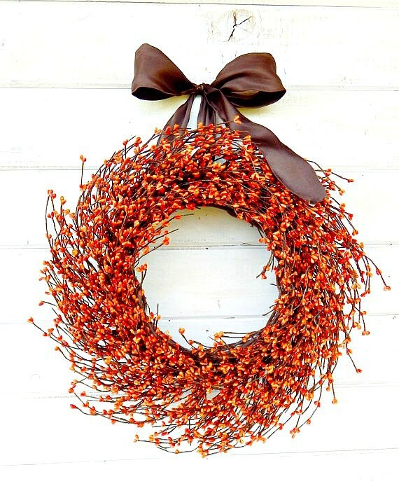 Couronne d'automne-Décoration Intérieure d'automne-Couronne de Thanksgiving-Couronne Orange-Décorati