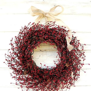Summer Red Wreath-4th of July, Patriotic Front Door Wreath Decor-Everyday Country Home Decor-RED Mantle Wreath-Rustic STAR Decor-Custom Gift image 1