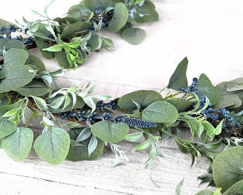 Vintage Spring Artificial Eucalyptus Garland with Blue-2024 Wedding Decor Greenery Garland-Tablescape Decor-DIY Wedding-Garland for Mantle image 1