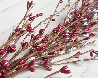 Berry Garland-RED & SILVER Garland-Table Runner-4th of July Garlands-Garland for Mantel-Summer Home Decor-Wreath Supplies-DIY Wreath-Crafts