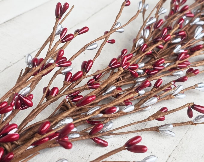 Featured listing image: Summer Garland-RED & SILVER Garland-Patriotic Table Runner-4th of July Garlands-Garland for Mantel-Summer Home Decor-DIY Wreath Supplies