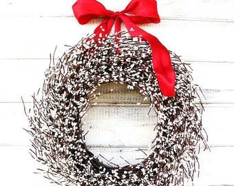 Handmade White Berry Wreath-Front Door Wreath-Summer Decoration-2024 Home Decor-LOVE WHITE Wreath-4th of July Decor-Year-Round Wreaths- Gift