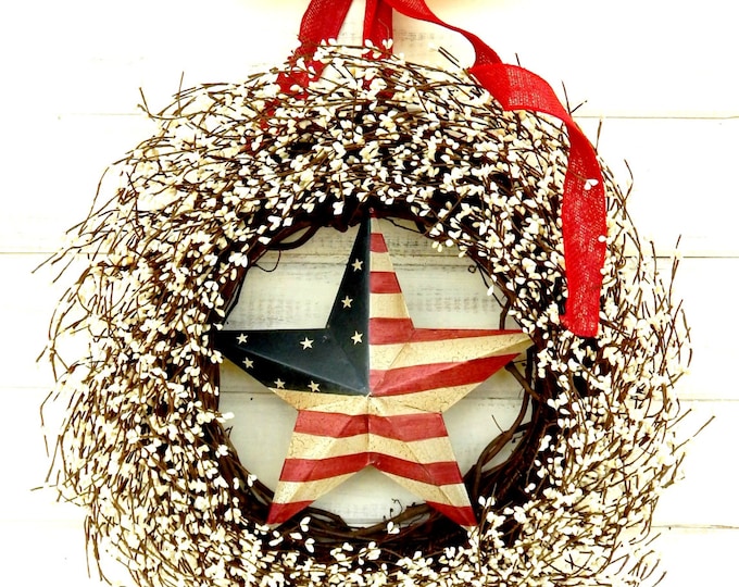 Featured listing image: 4th July Wreath-PATRIOTIC Door Wreath-Star Wreath-Summer Wreath-4th July Wreath-Scented Wreaths-Holiday Home Decor-Front Door Wreaths