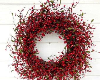 Summer Wreath- Summer Decor-Farmhouse Decor-Door Wreath-Winter Wreath-Holiday Wreath-Wreath for Fireplace-Wreath-RED Berry Wreath