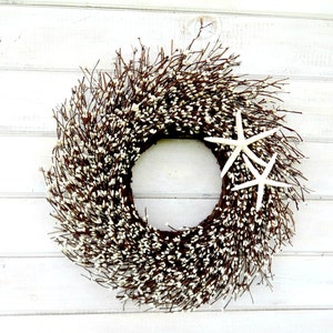 Coastal Wreath-Beach Décor-Coastal Home Décor-STAR FISH Wreath-WHITE Twig Wreath-Coastal Home-Seaside Décor-Star Fish Décor-Florida Décor