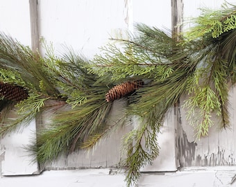 Winter Pine Garland-ROCKY MOUNTAIN PINE-Holiday Garland-Christmas Greenery-Rustic Farmhouse Christmas Mantel Garland-Christmas Table Runner