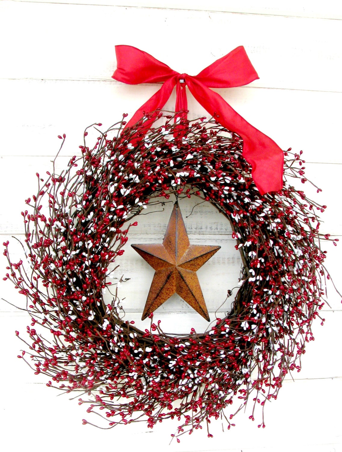 Couronne d'été-4 Juillet Couronne-Étoile Couronne-Décor Patriotique-Red & Couronne Blanche-Porte d'é
