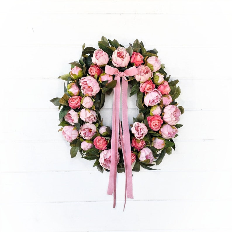 Mother's Day Wreath-PEONIES & ROSES-Scented Wreaths-Pink Floral Wreath-Easter Door Wreath-Front Door Decor-Cottage Wreath-Wedding Decor image 3