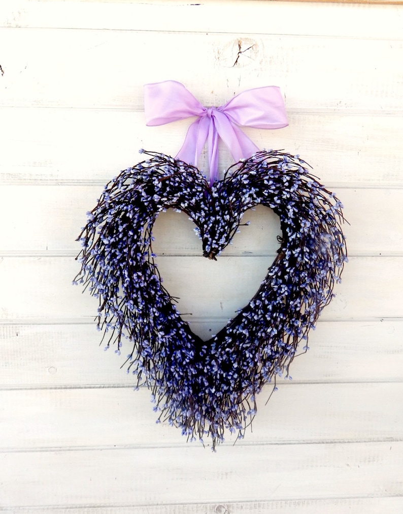 Purple HEART Wreath Decor-Mother's Day Gift-Valentines Purple Heart Front Door Decor-Housewarming,Anniversary Gift-Spring, Easter Everyday image 2