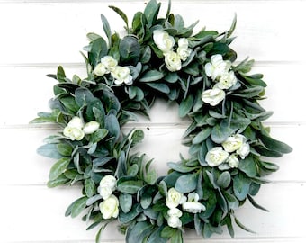Modern Farmhouse Wreath-Lambs Ear Wreath-Wedding Gift-Boho Home Decor-Housewarming Gift-Greenery Wreaths-Summer Home Decor-Floral Wreath