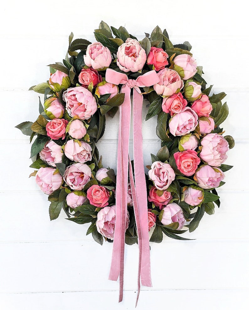 Mother's Day Wreath-PEONIES & ROSES-Scented Wreaths-Pink Floral Wreath-Easter Door Wreath-Front Door Decor-Cottage Wreath-Wedding Decor image 5