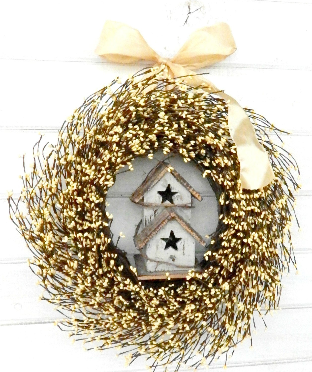 Spring WreathBirdhouse WreathYELLOW Berry WreathSpring Home Decor
