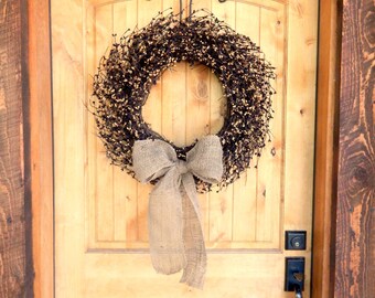 Fall Wreath-Fall Cottage Home Decor-SCENTED WREATHS-Front Door Wreath-Large Wall Decor-Black& Tan Wreath-Rustic Home Decor-Unique Gifts