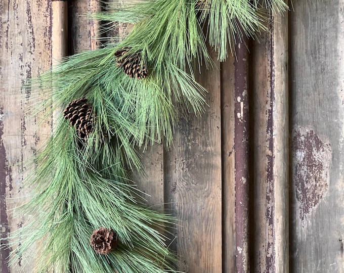Featured listing image: Christmas Garland-Long Needle Garland-Holiday Mantel Decor-Christmas Decor-Doorway Garland-Outdoor Garland-Holiday Decor-Pinecone Garland