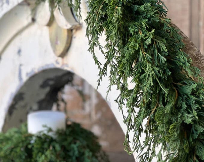 Featured listing image: Snowy Fir Garland-Artificial Christmas Garland-Modern Christmas Garland-Holiday Mantle-Farmhouse Christmas Decor-Outdoor Christmas Garland