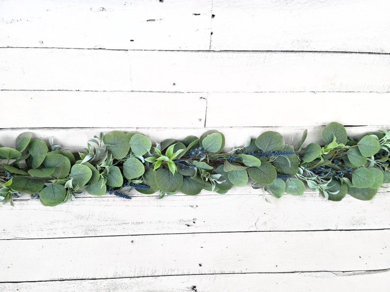 Vintage Spring Artificial Eucalyptus Garland with Blue-2024 Wedding Decor Greenery Garland-Tablescape Decor-DIY Wedding-Garland for Mantle image 3