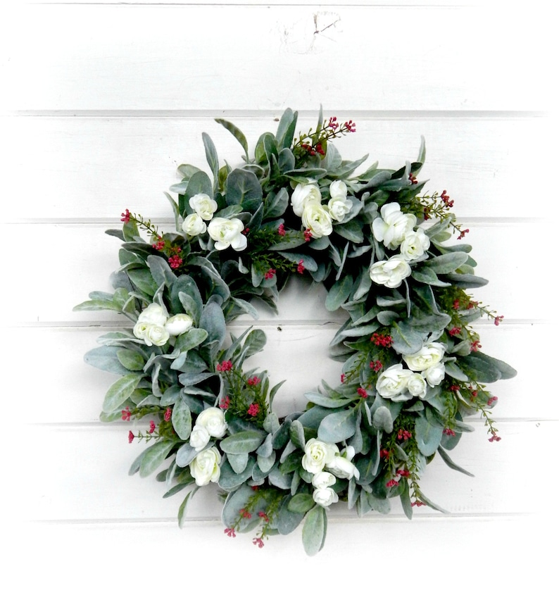 Farmhouse Wreath-Lambs Ear Wreath-Ranunculus Wreath-Fixer Upper Decor-Farmhouse Decor-Housewarming Gift-Greenery Wreath-Wreaths-Home Decor