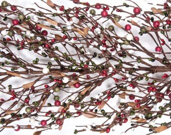 Christmas Berry Garland-Red White & Green Berry Garland-Christmas Table Decor-Christmas Mantle Garland-Traditional Christmas Decor