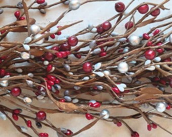 Red & Silver Christmas Garland-Winter Table Runner-Christmas Decorations-Red Silver Berry Garland-Winter Wedding Table Decor-Holiday Decor